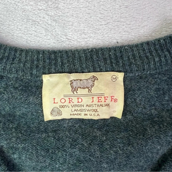 Lord Jeff 100% Virgin Lambswool Sweater Women's M Australian Blue/Grey V Neck - Picture 6 of 15